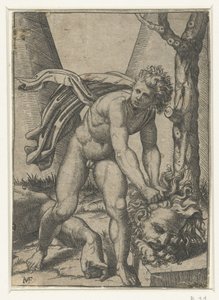 Dávid Góliát fejével alkotó: Marcantonio Raimondi