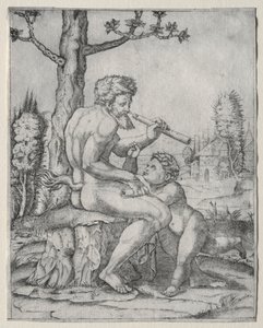 Faun és gyermek c. 1509. alkotó: Marcantonio Raimondi