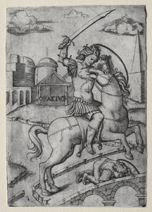 Horatius Cocles védi a Sublician hidat alkotó: Marcantonio Raimondi