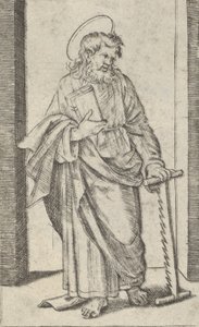 Szent Simon, fűrész leeresztett bal kezében, a 