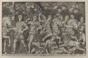 Az Oroszlánvadászat, kb. 1500-1534., kb. 1500-1534. alkotó: Marcantonio Raimondi