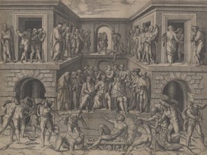 Szent Lőrinc mártíromsága, Bandinelli után kb. 1520. alkotó: Marcantonio Raimondi