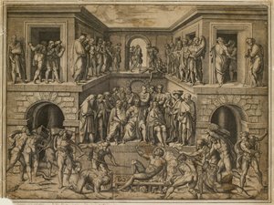 Szent Lőrinc mártíromsága, 1525 alkotó: Marcantonio Raimondi