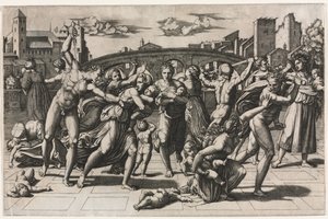Az ártatlanok mészárlása (a fenyőfa nélkül) alkotó: Marcantonio Raimondi