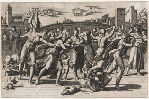 Az ártatlanok mészárlása fenyő nélkül c. 1513-1515. alkotó: Marcantonio Raimondi