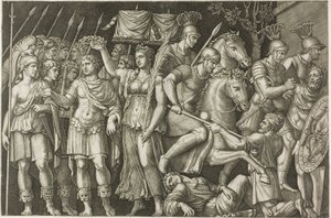 Traianust a győzelem koronázta meg alkotó: Marcantonio Raimondi