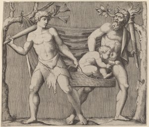 Két faun egy gyermeket cipel alkotó: Marcantonio Raimondi