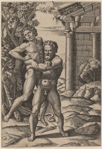 Herkules és Antaeus alkotó: Marcantonio Raimondi, after Raphael