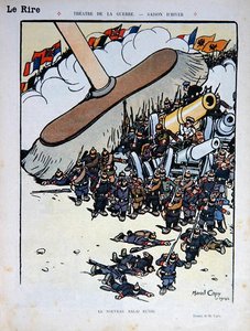 „Az új orosz seprű”, rajzfilm a „Le Rire” magazinból 1914. december 5-én (színes litó)