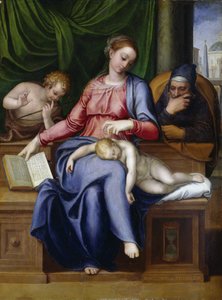 Madonna del silenzio (Szűz és gyermek Keresztelő Jánossal fiúként) par Venusti, Marcello (1512/15-1579). Olaj, fa