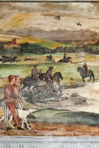Vadászjelenet, I. Keresztény dán Bartolomeo Colleoninál tett látogatásának részlete, a Becsületcsarnok