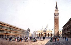 Piazza S. Marco, Brizeghel metszet (litho) alkotó: Marco (after) Moro