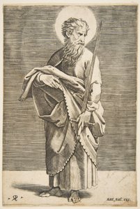 Szent Pál jobbra néz, kardot és könyvet tart, kb. 1515-27. alkotó: Marco Dente