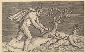 A római nagyszerűség tükre: Meztelen férfi üldözi a naiádot, kb. 1515-1527. alkotó: Marco Dente