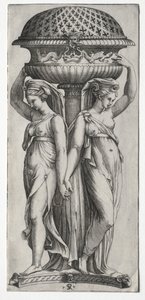 A Cassollette: Urnát támasztó nők c. 1520-27. alkotó: Marco Dente