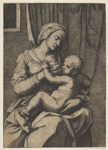 Szűz ölében a kisded Krisztust szoptatja, 1515-20. alkotó: Marco Dente