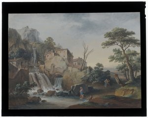 Landscape with Waterfall and Cottages alkotó: Marco Ricci