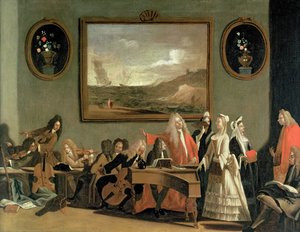 A Pyrrhusnak és Demetriusnak nevezett opera próbája a Haymarket Színház gyakorlótermében, 1709