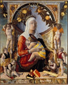 Szűz és gyermek 8 angyallal körülvéve. Marco Zoppo (1433-1478) festménye