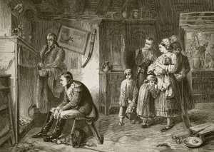 Napóleon egy út menti nyaralóban keres pihenőt a waterlooi veresége után, J. D. Cooper metszetével alkotó: Marcus Stone