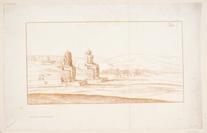 Illusztráció: "Néhány rom és kolosszális szobor rajzai az egyiptomi Thébában, a hírnév beszámolója a Királyi Társaságnak írt levélben", London, 1741