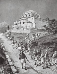 Bizánci csapatok menekülnek a normannok elől (litho) alkotó: Margaret (after) Dovaston