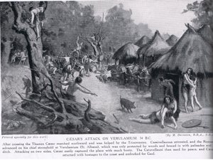 Caesar támadása Verulamium ellen, illusztráció a "Hutchinson