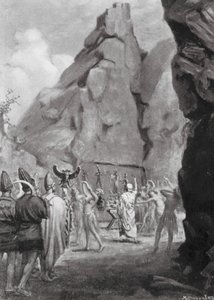 Kultikus tánc a hettita anyaistennő sziklaszentélyében (litográfia) alkotó: Margaret (after) Dovaston