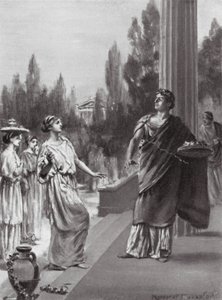 Hipparkhosz sértegeti Harmodiosz nővérét (litho) alkotó: Margaret (after) Dovaston