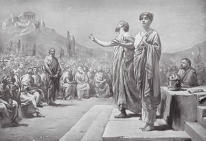 Periklész könyörög Aspasiáért (litográfia) alkotó: Margaret (after) Dovaston