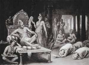 Vikramanka Chalukhya baráti levelet küld Kulottunga Cholának (litho) alkotó: Margaret (after) Dovaston