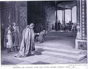 Geoffrey de Langley és Bar Sauma az Arghun Khan előtt 1288AD (litográfia) alkotó: Margaret Dovaston
