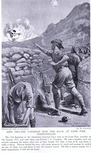 Hogyan nyerte el Vaughan közlegény a kitüntetést Lone Pine-nál a Dardanelláknál 1915 augusztusában (lithó)