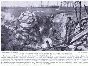 Best őrvezető kitüntetést kapott, amiért 1915 augusztusában heves tűz alatt megkezdte az Yser-csatorna melletti lövészárok újjáépítését (lithó). alkotó: Margaret Dovaston
