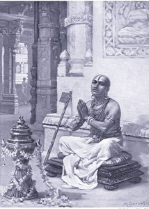Ramanuja elmélkedik az egy személyes Istenről szóló filozófiájáról Kr. u. 1100 (litó)