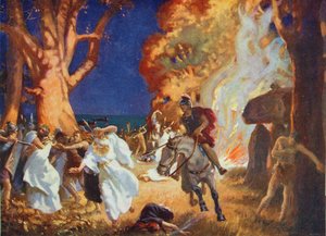 A druidák lemészárlása Anglesey-ben a rómaiak által Kr. u. 60-ban, illusztráció a "Hutchinson