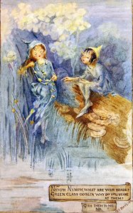 A nimfa és a zöld goblin (akvarell a fedélzeten) alkotó: Margaret E. Bayliss
