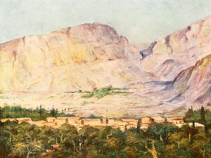 Drúz falu Libanonban (színes litográfia)