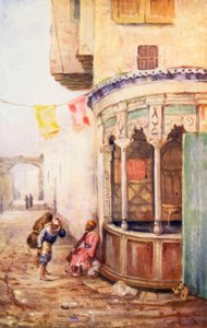 Utcai szökőkút, Damaszkusz (színes litográfia)
