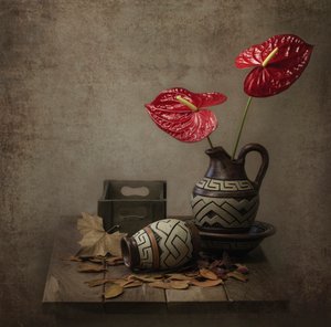 Rusztikus anthurium-csendélet