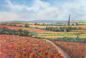 Cotswold mákföld, 2022 (pasztell) alkotó: Margo Starkey