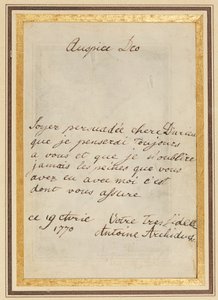 Autogramlevél Thérèse-nek vagy Barbe Durieux-nak, 1770. április 19-én alkotó: Maria Antonia Josepha Johanna von Habsburg-Lothringen