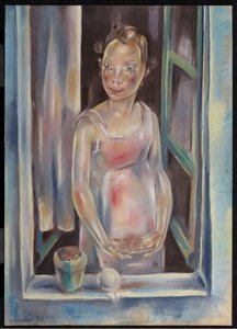 Fiatal lány nyitott ablaknál, 1924 körüli (pasztell, papír) alkotó: Maria Blanchard
