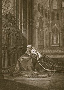 VII. Lewis, Franciaország királya, Beckett sírja előtt, W. Sharp metszete, illusztráció David Hume „Anglia története” című művéből, pub. R. Bowyer, London, 1812
