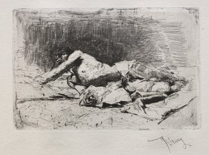 Ember gördülő piszok. alkotó: Mariano José María Bernardo Fortuny y Carbó