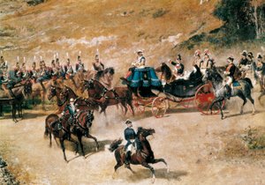 María Cristina királynő és lánya, II. Isabel, a Madridot 1837-ben védő tüzérségi ütegek áttekintése, részlet, kb. 1866 (olaj, vászon)