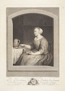 Egy holland nő reggelizik, az ablakon keresztül alkotó: Marie Louise Adélaïde Boizot