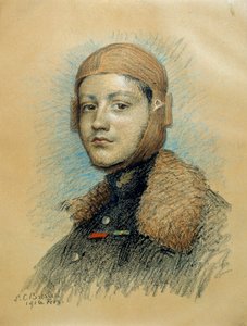 Georges Guynemer (1894-1917) francia hadipilóta portréja. 1916. februári rajz. Marie Louise Catherine Breslau (1856-1928) rajza ec.suis.