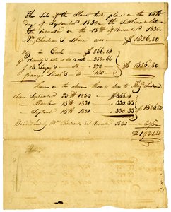 Dokumentum a rabszolgák és részvények eladásáról különböző személyek számára, 1831. november alkotó: Marie Therese Cerre Chouteau