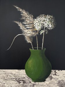 Zöld váza pampas-hortenzia alkotó: Marina Kozyr